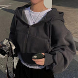 Women's Casual Zip-Up Hooded Sweatshirt - Autumn Winter