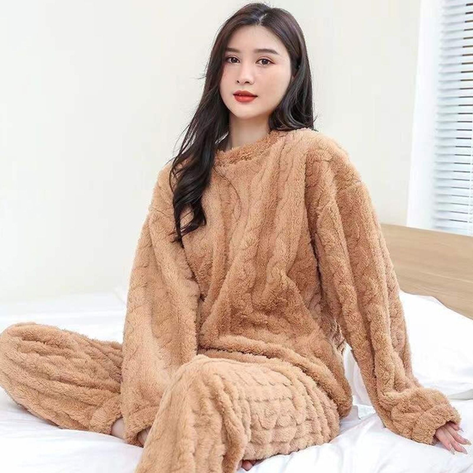 Autumn Women’s Warm Velvet Ribbed Fleece Two-Piece Set