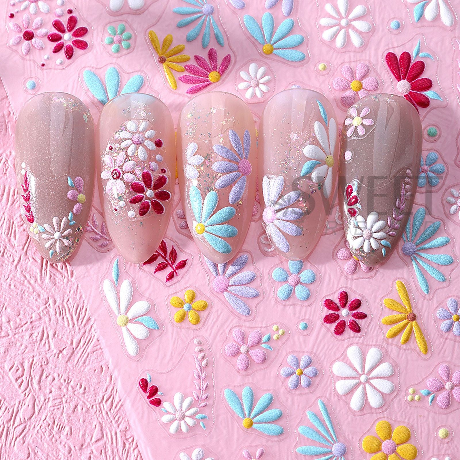 2pcs Colorful Floral Nail Decals for DIY Manicure