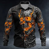Men's Skull Flame Button-Up Shirt - Gothic Style