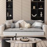 Solid Chenille Sofa Cover with Delicate Lace Decor