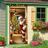 Winter Santa Claus Deer Door Cover Decoration