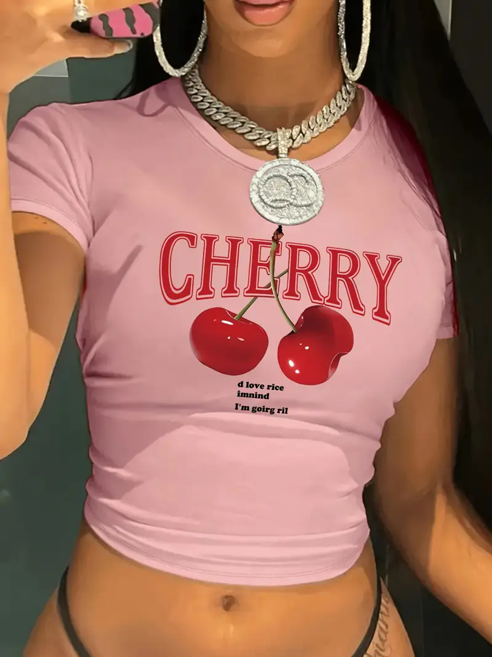 Cherry Print Crop Top for Women - Y2K Style