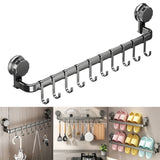 Wall-Mounted Suction Cup Hooks Kitchen Storage Rack with 10 Hooks