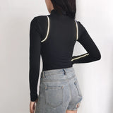Women's High-Neck Reflective Zipper Long Sleeve Bodysuit