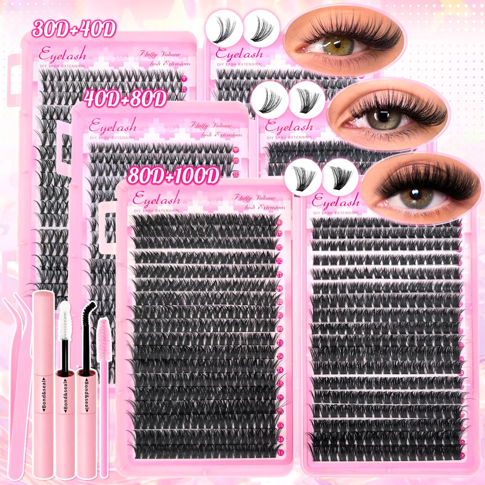DIY Lash Extension Kit with 720pcs Lash Clusters