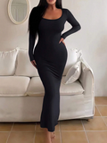 Women's Solid Long Sleeve Bodycon Dress