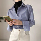 Classic Striped Long Sleeve Blouse for Women