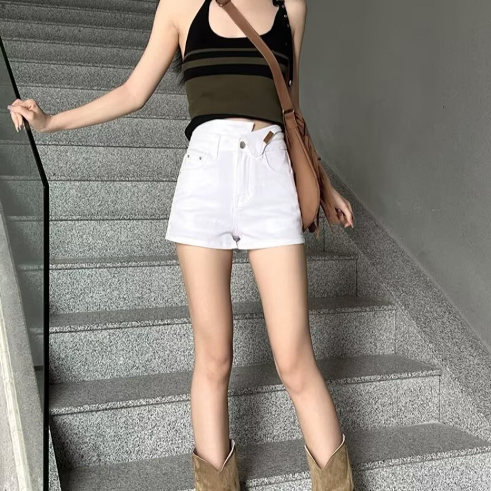 White High Waist Denim Shorts for Women