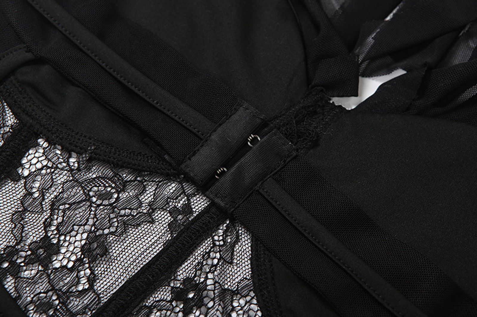 Mesh Patchwork Bodysuit - Halter Low-Neck Backless