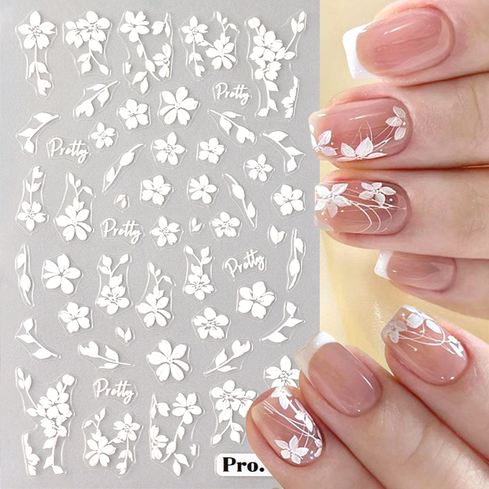 2pcs 3D White Flower Nail Art Stickers for DIY Manicure