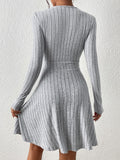Women's Slim Fit V-Neck Long Sleeve Knit Midi Dress