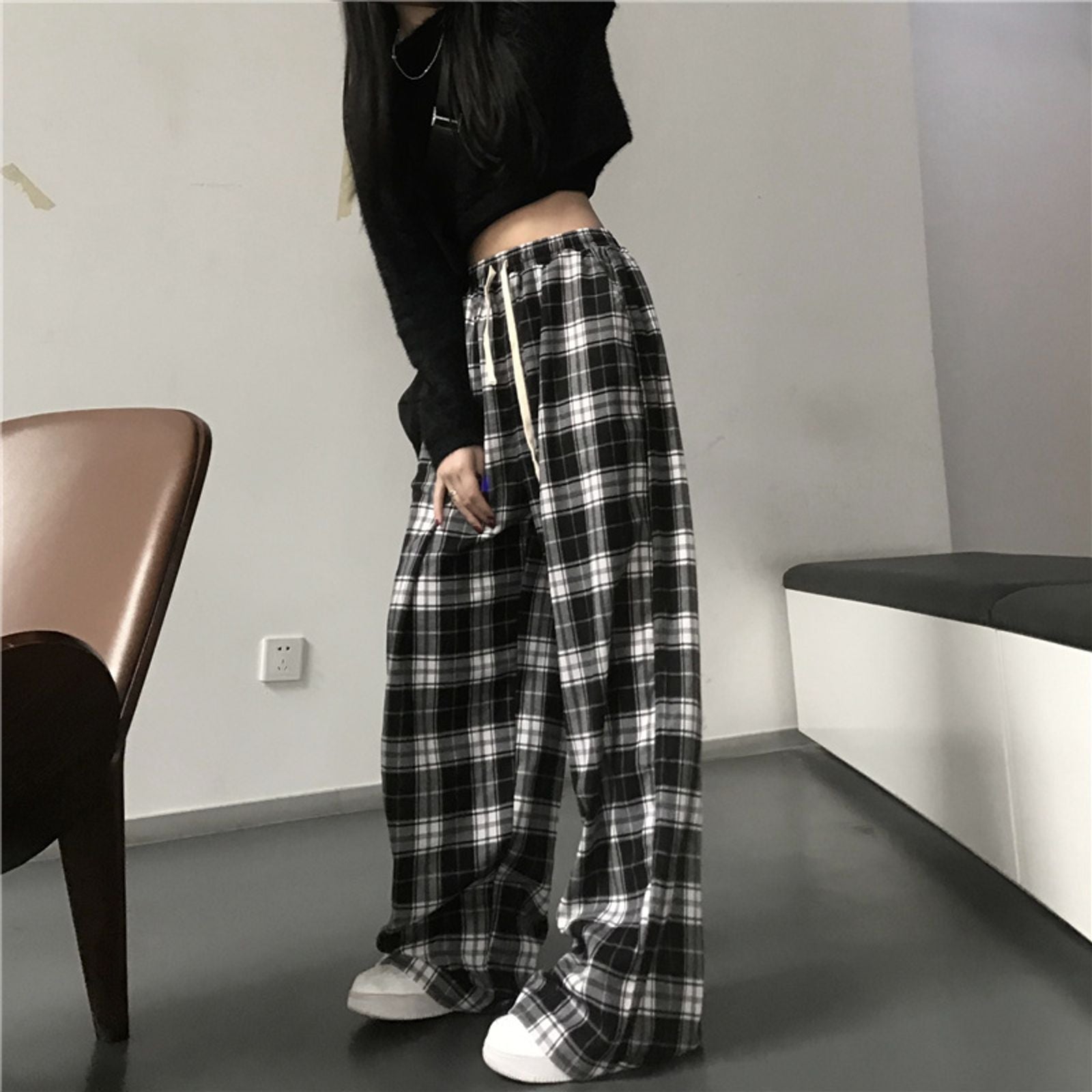 Oversized Black Plaid Women’s Sweatpants