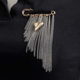 Fashion Metal Heart Tassel Brooch with Pearl and Star Details