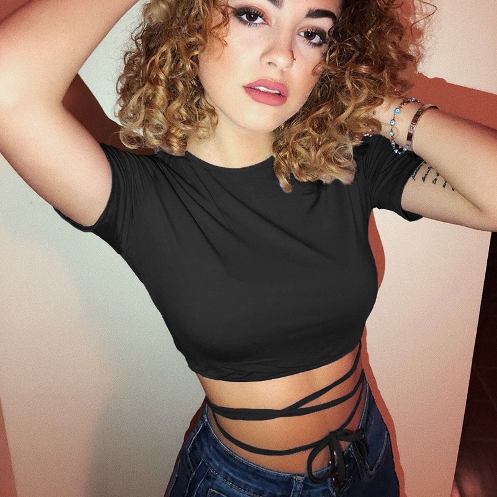 Women’s Black Short Sleeve Crop Top