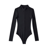 Women's Long Sleeve Zipper Bodysuit - Y2K Streetwear
