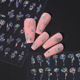 12pcs Self-Adhesive Laser Flower and Leaf Nail Art Stickers