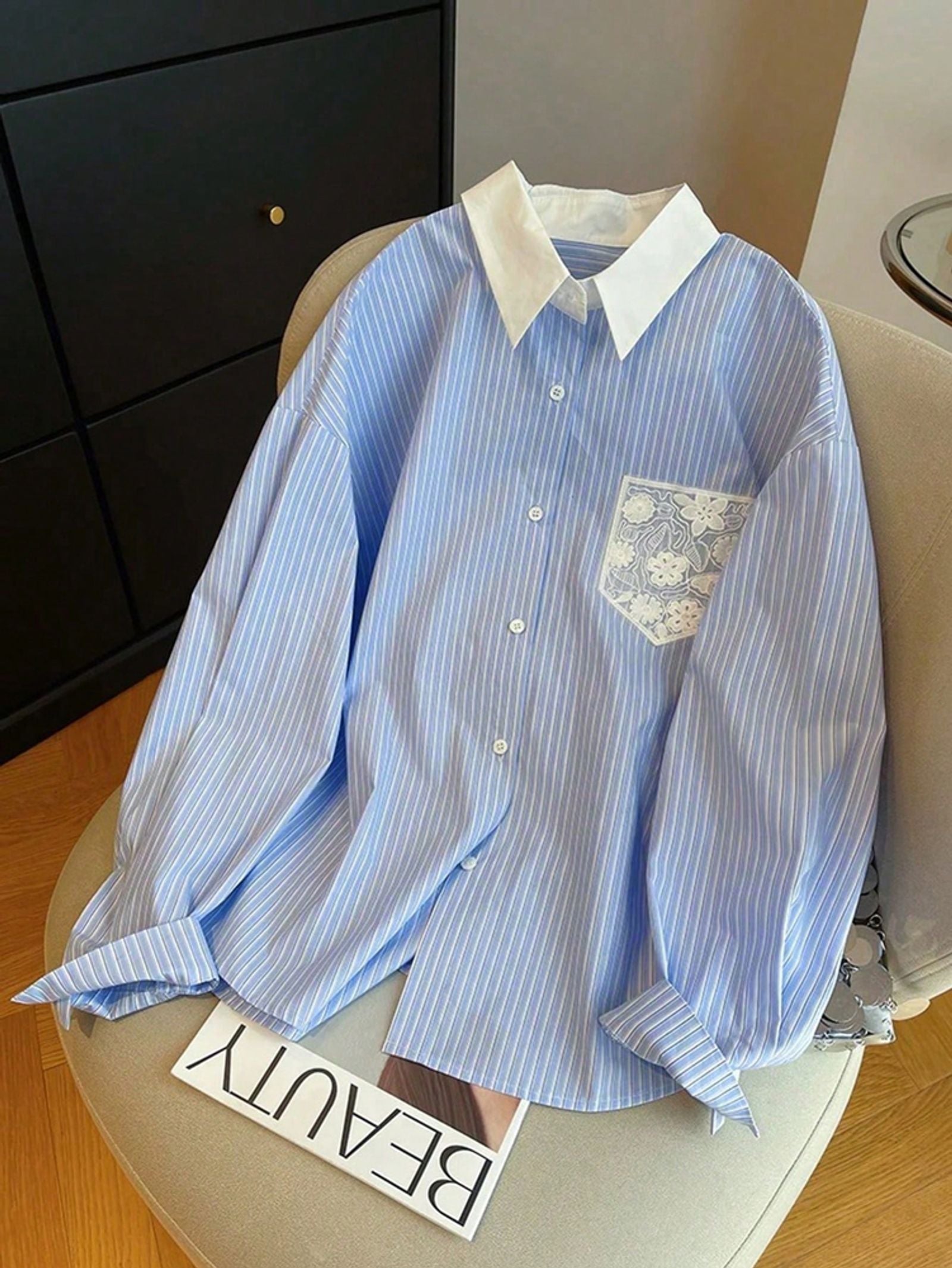Women's Striped Lace Pocket Shirt for Casual Looks