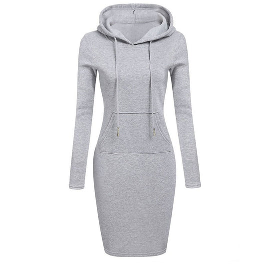Women’s Hooded Knee-Length Pocket Dress - Casual Warm Sweatshirt