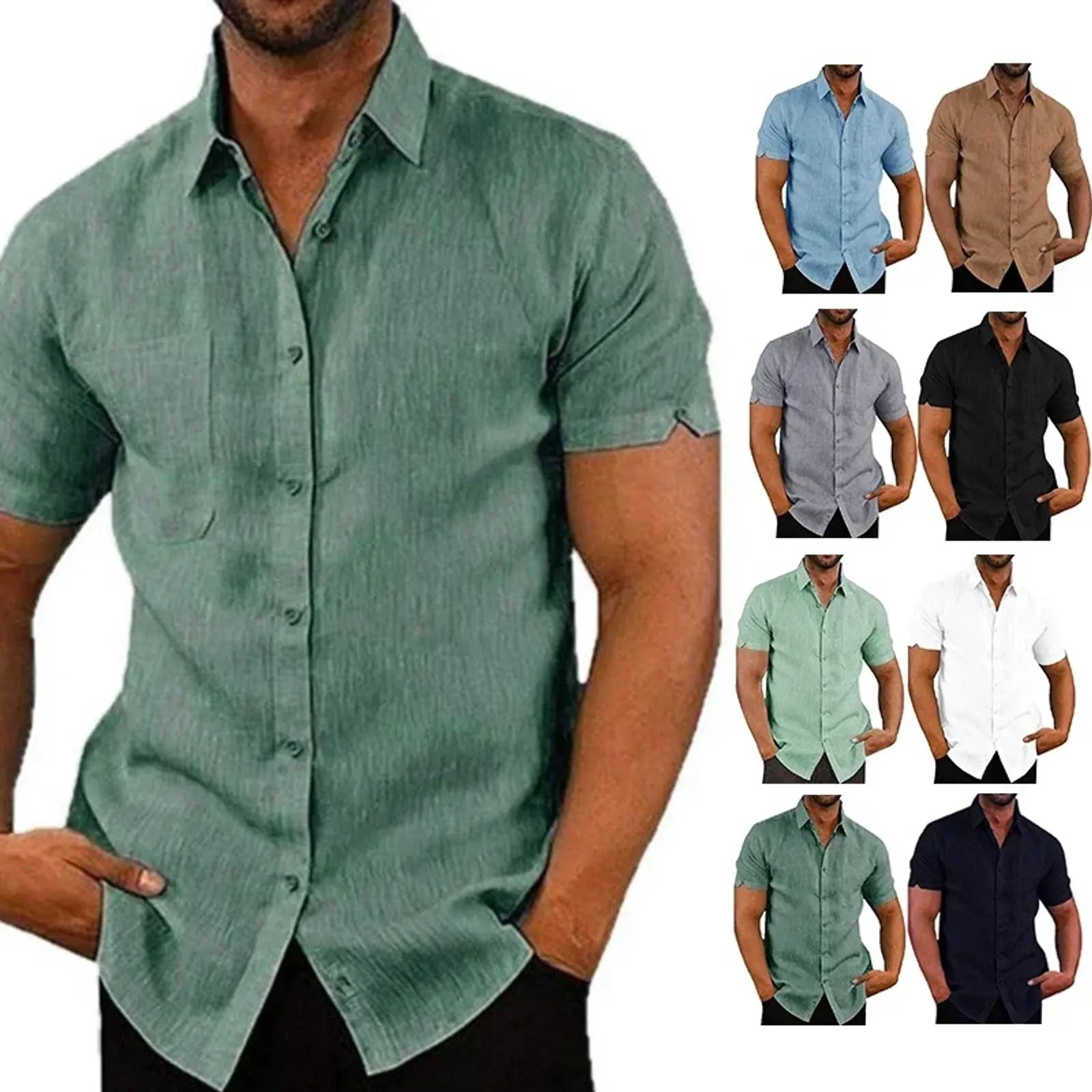 Men's Summer Cotton Linen Short Sleeve Shirts