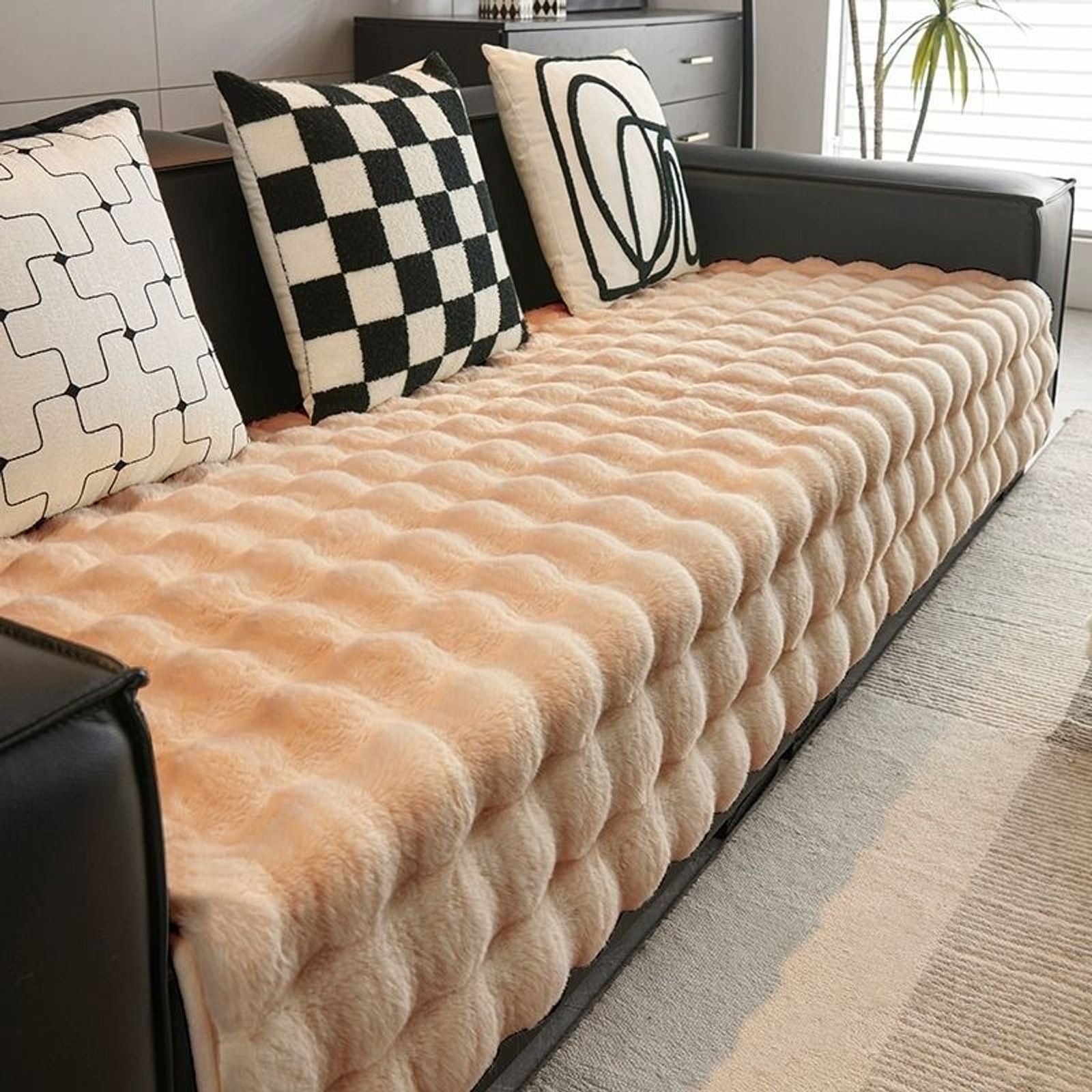 Thick Imitation Rabbit Fur Plush Sofa Slipcover