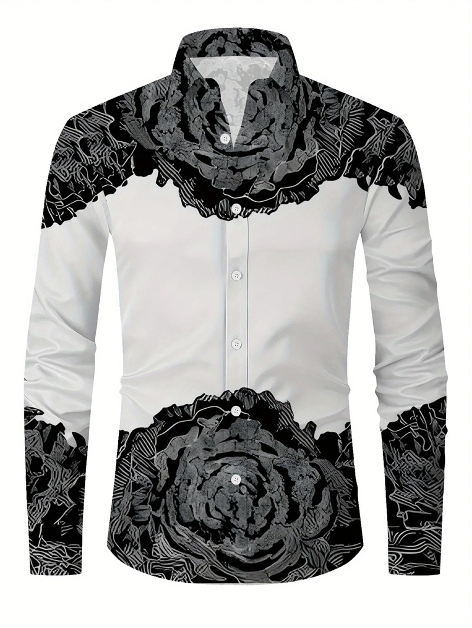 Hawaiian Long-sleeved Collar Shirt with 3D Tiger Eagle Print