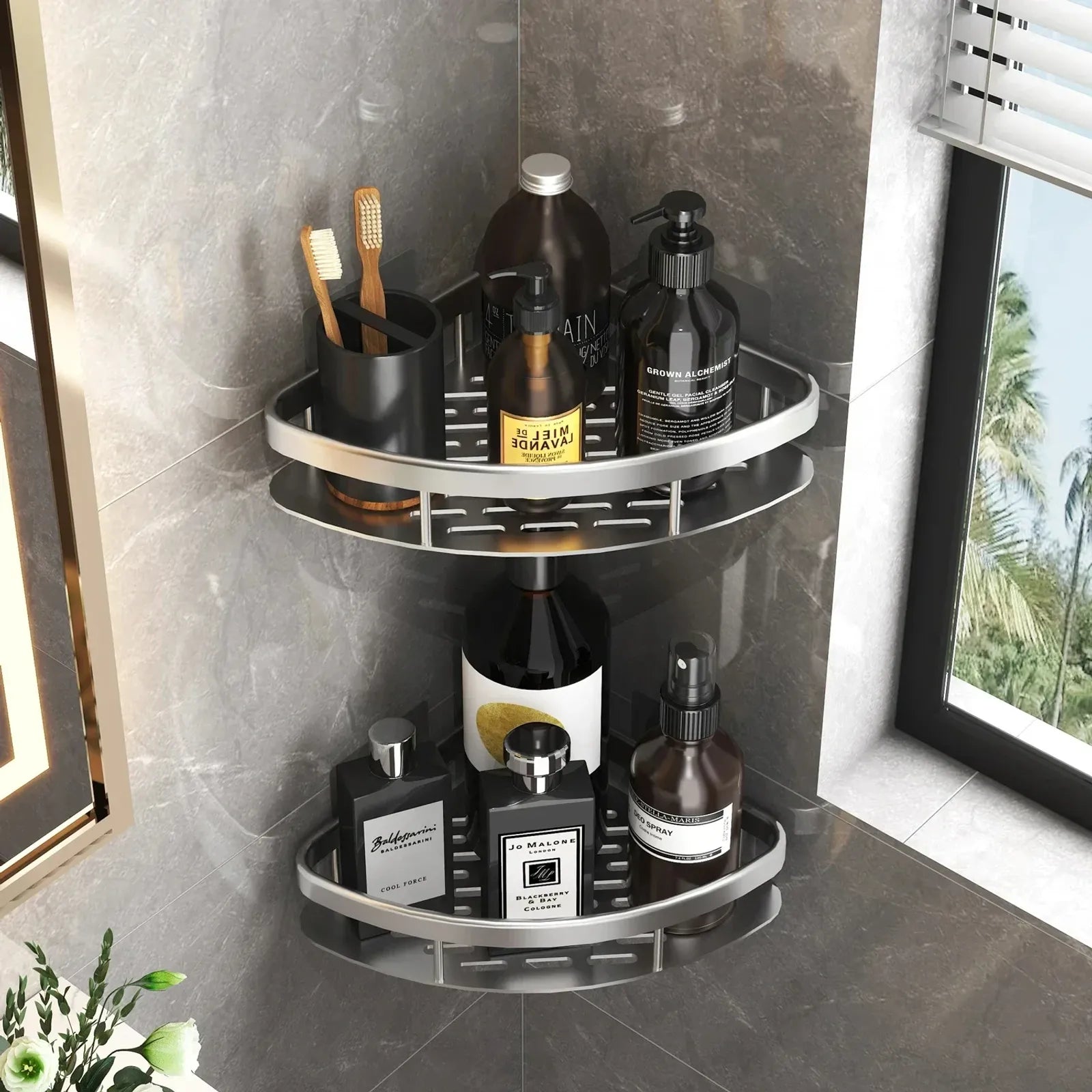 Aluminum Alloy Bathroom Shelf Organizer - No Drill