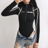 Women's High-Neck Reflective Zipper Long Sleeve Bodysuit