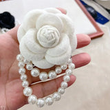 Korean Camellia Flower Brooch with Pearl Tassel for Women