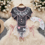 Black Cute Lolita Mini Dress with Ruffle Bow
