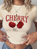 Cherry Print Crop Top for Women - Y2K Style