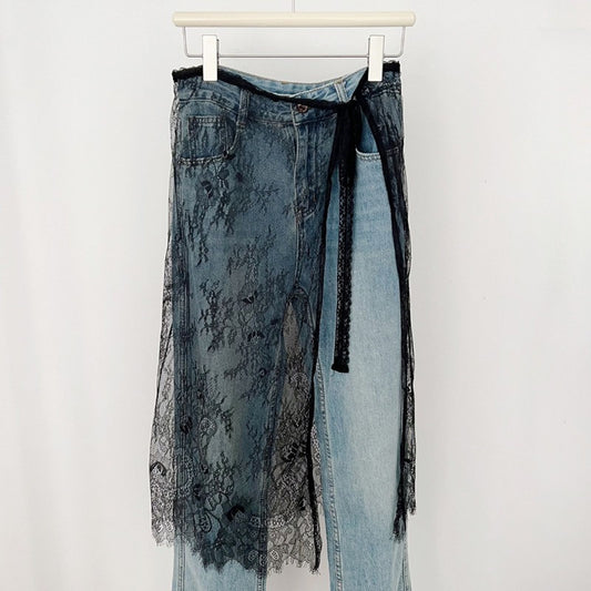 Elegant Lace Midi Skirt with Drawstring Design