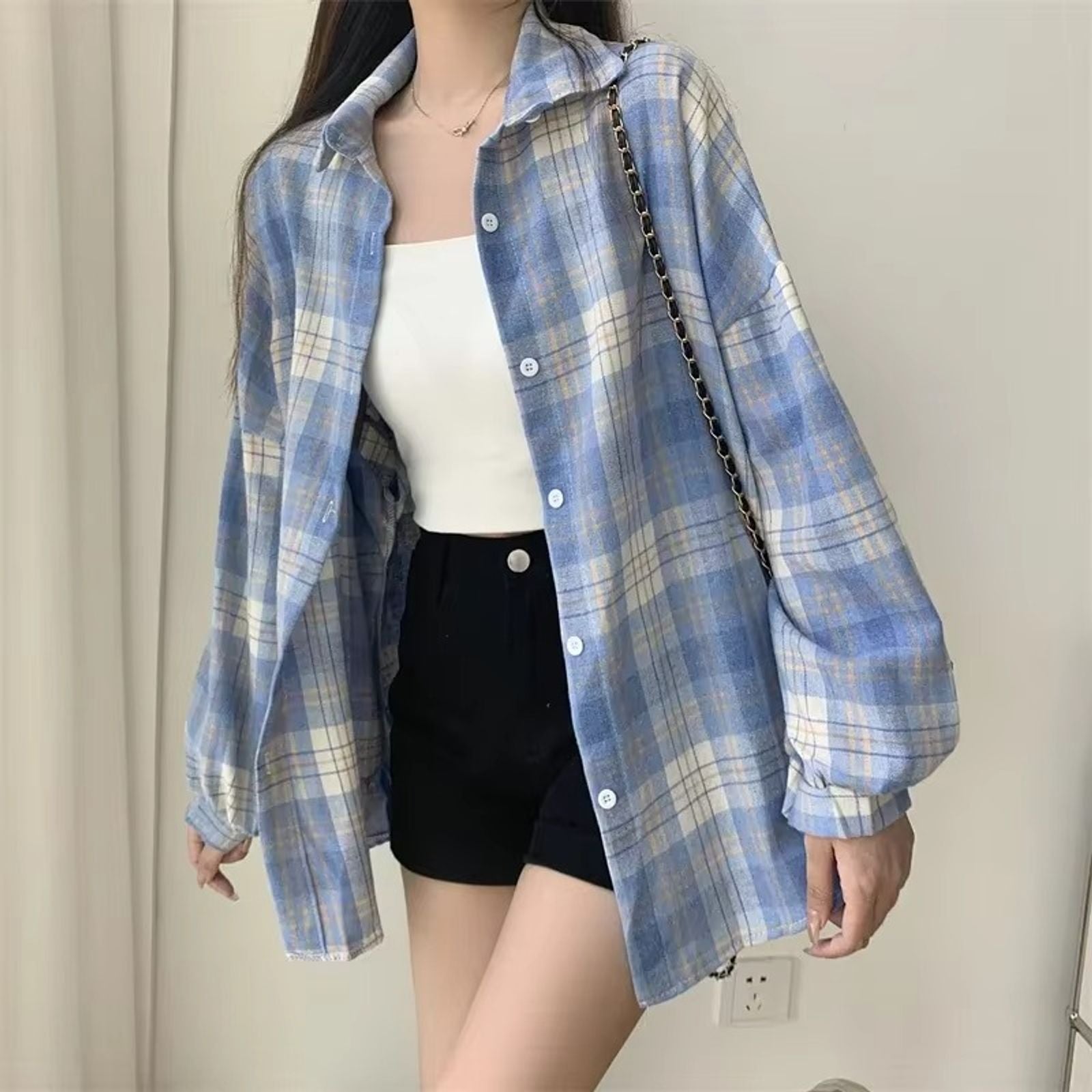 Women’s Vintage Plaid Long Sleeve Shirt