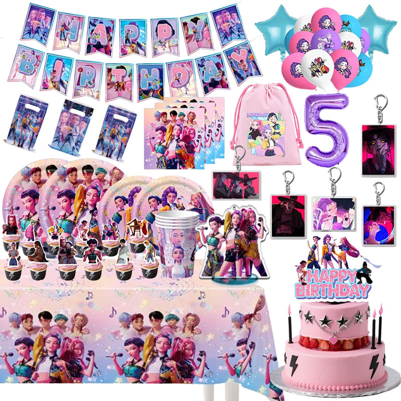 Kpop Demon Hunter Birthday Party Decoration Set