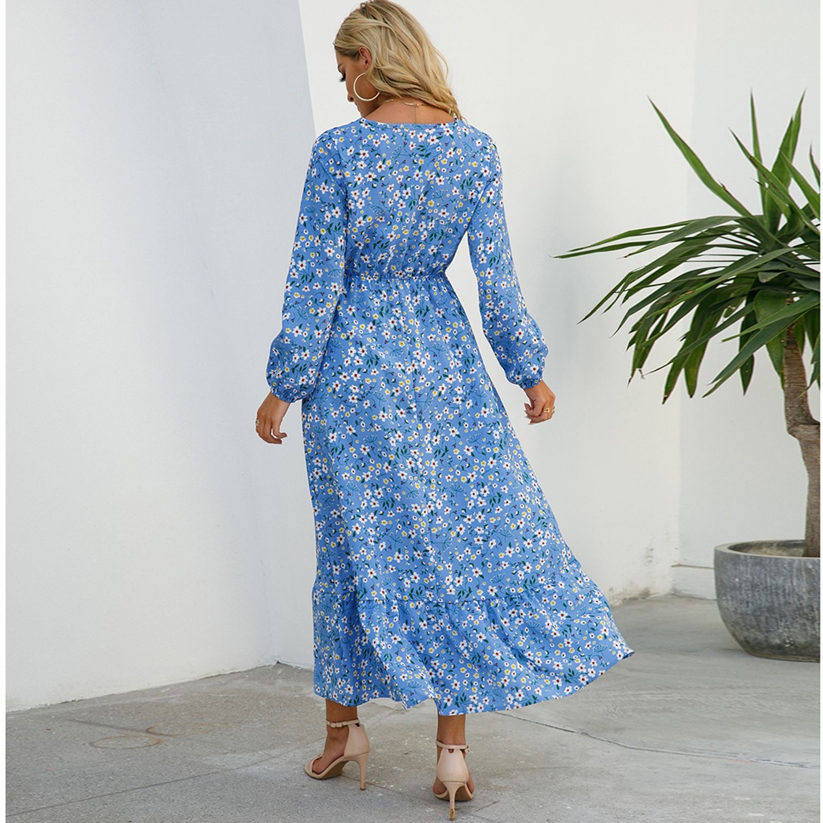 Women’s Bohemian Floral Maxi Dress with Full Sleeves