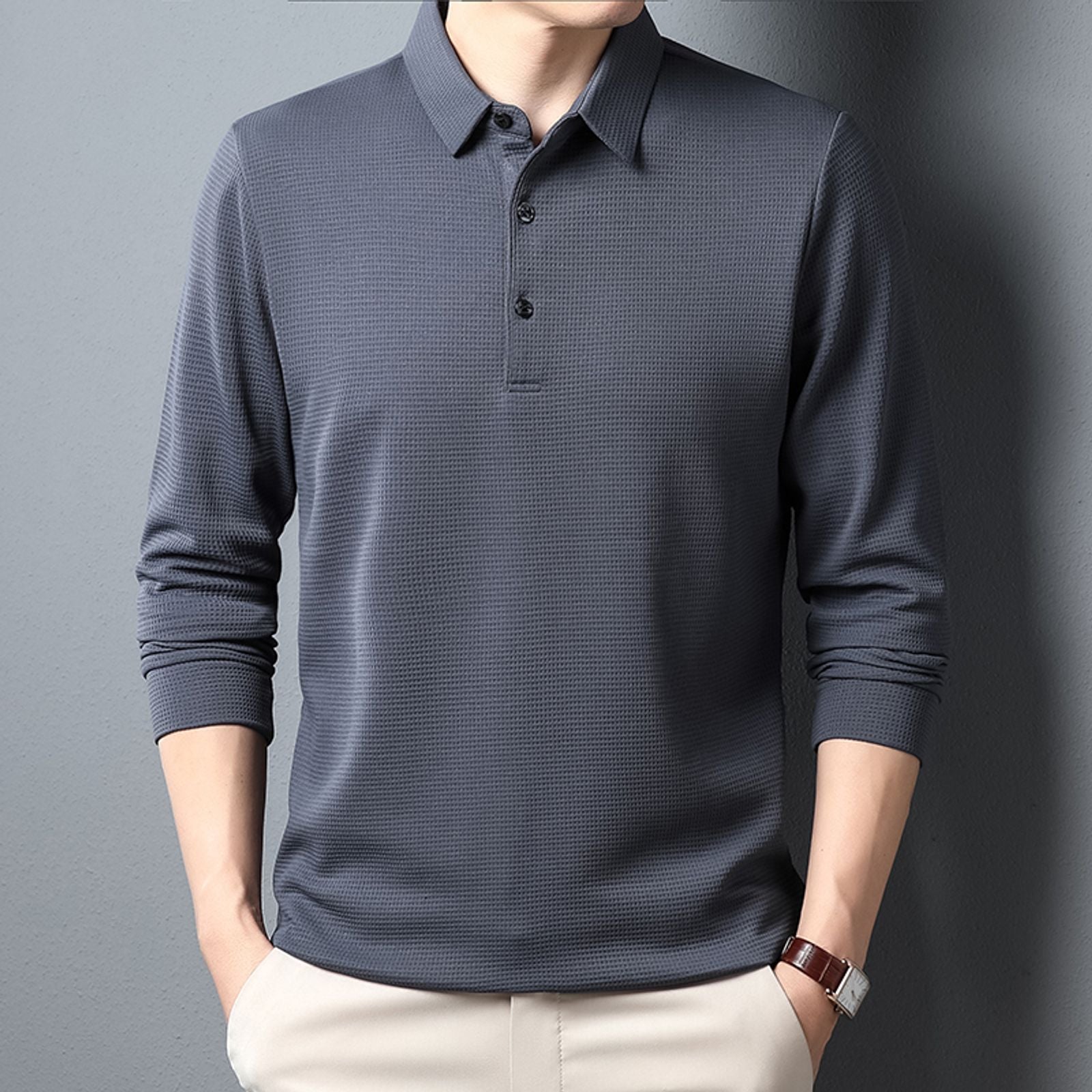 Men's Long Sleeve Business Casual Polo Shirt