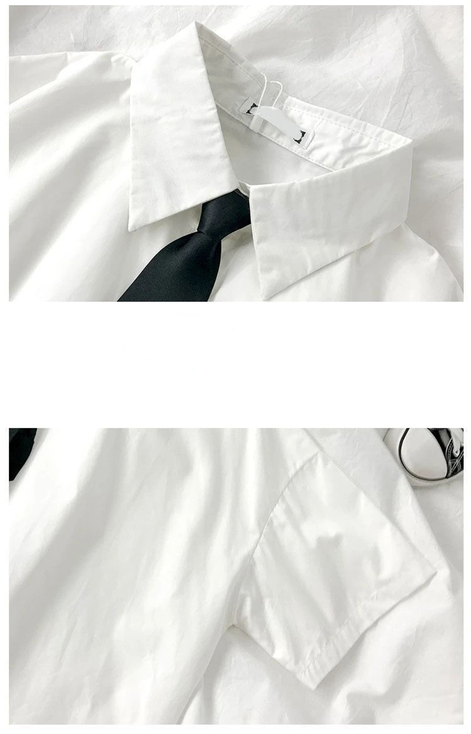 Women’s White Short Sleeve Lapel Blouse with Tie