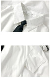Women’s White Short Sleeve Lapel Blouse with Tie