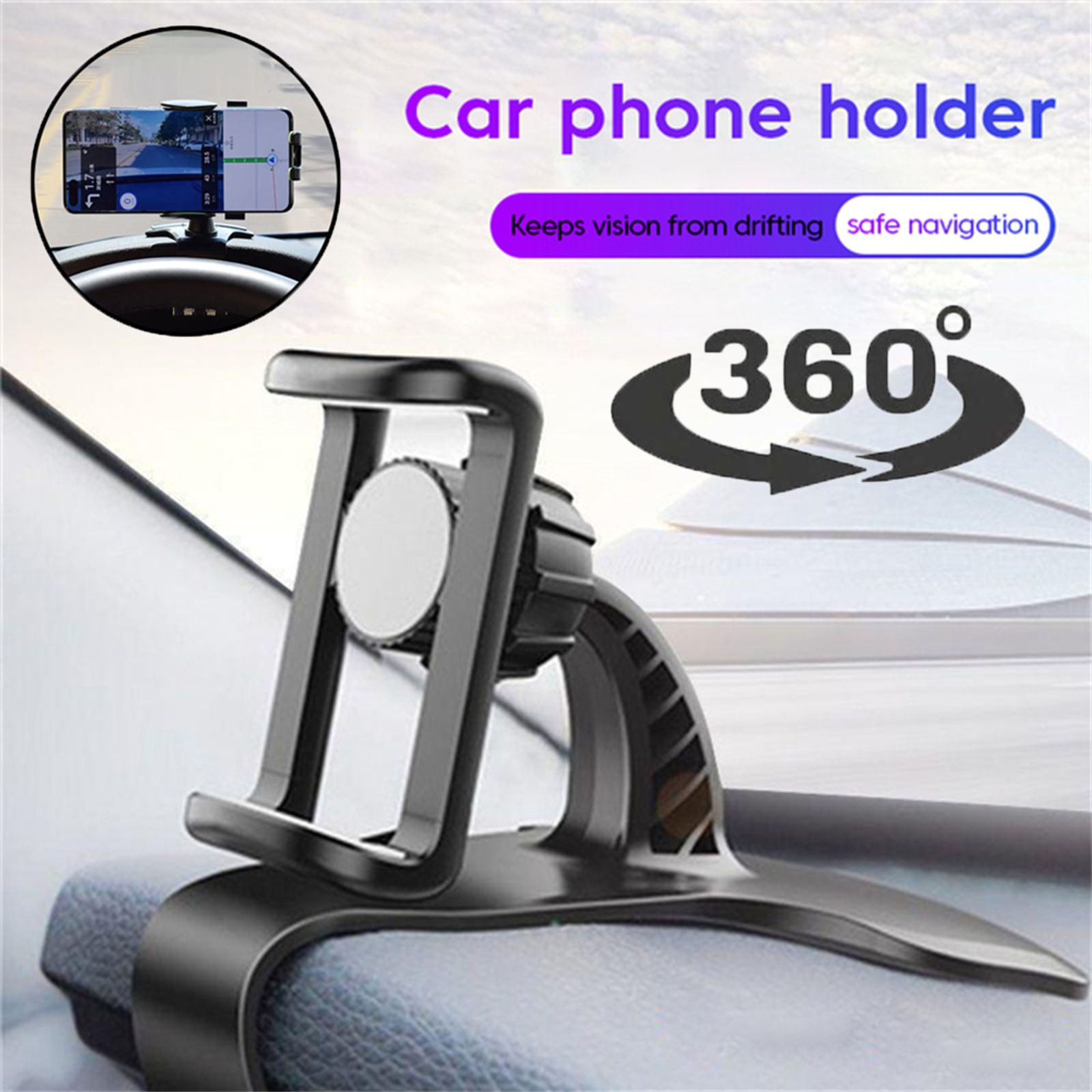 Universal Car Phone Holder - 360° Rotatable Dashboard Stand