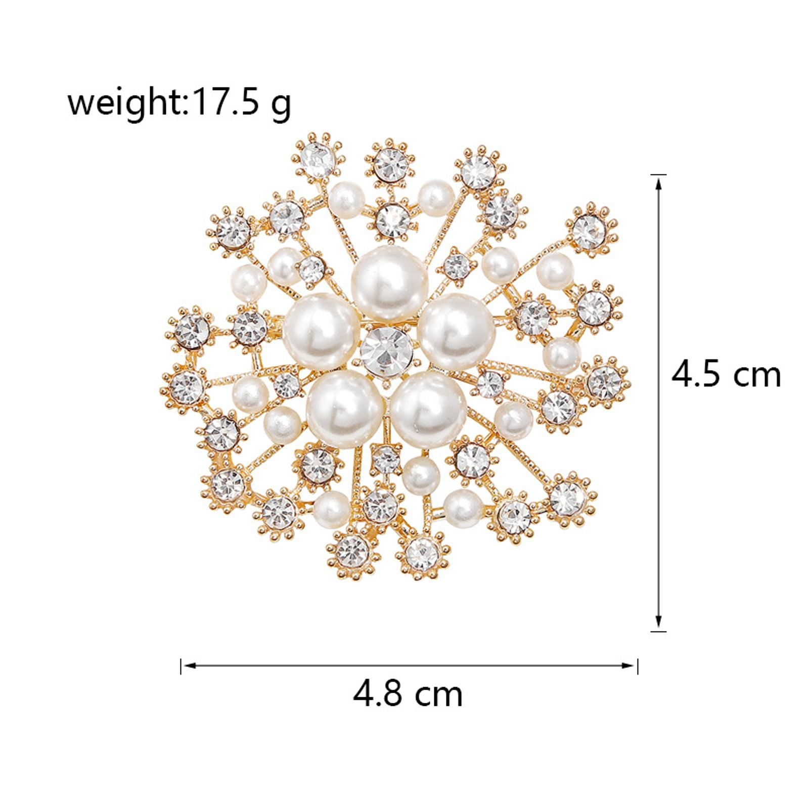 Large Rhinestone Pearl Snowflake Brooch for Women