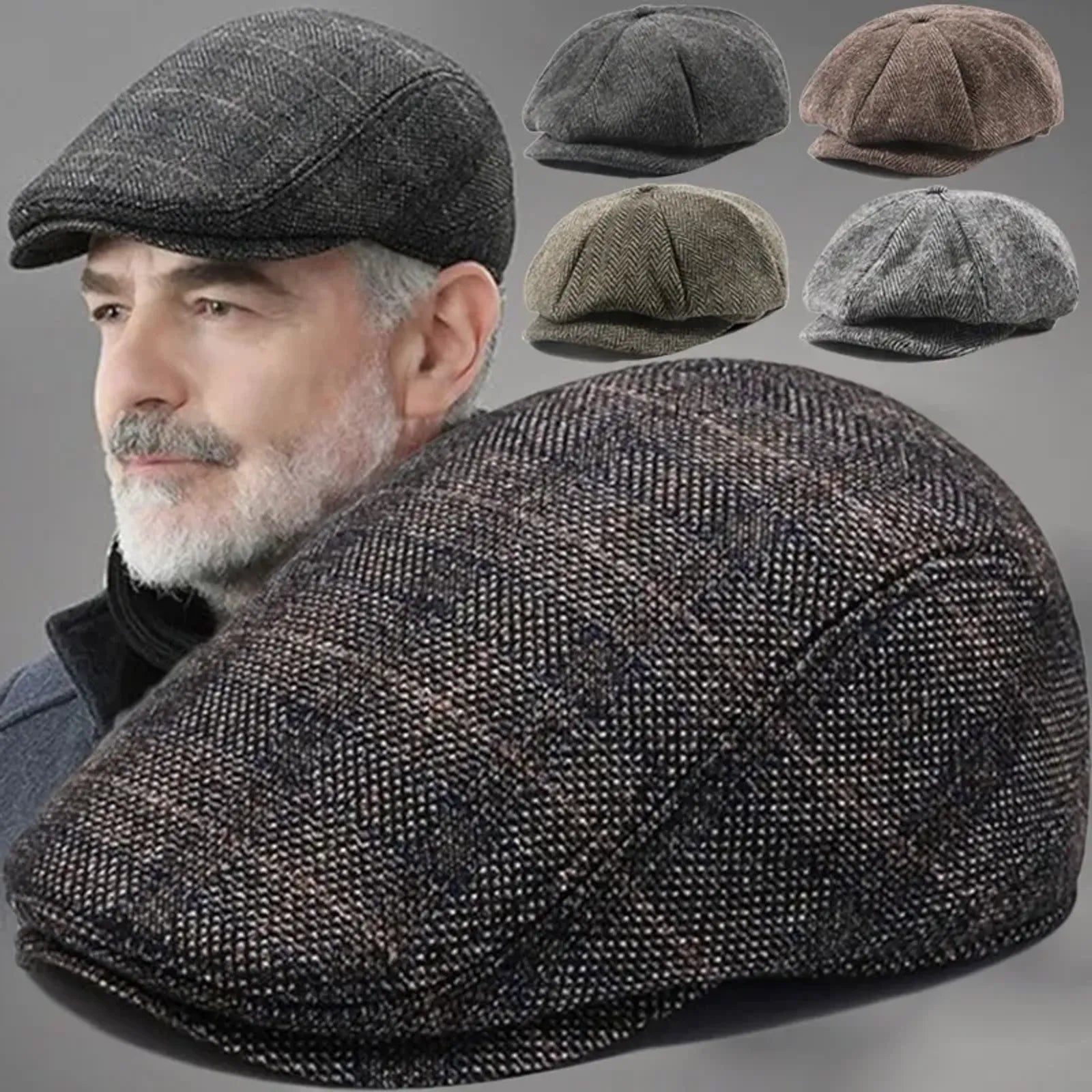 Men's Vintage Herringbone Beret Hat