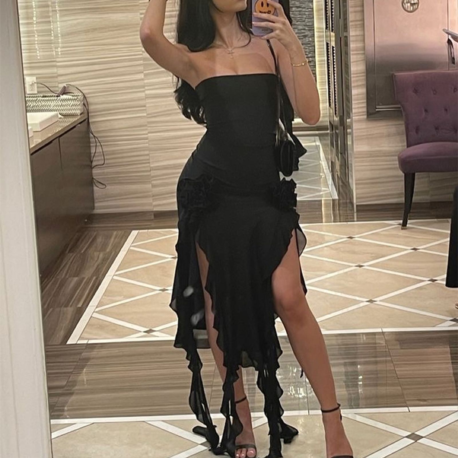 Women’s Strapless Floral High Slit Mini Dress