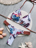 Print Halter Mini Thong High Cut Bikini Set