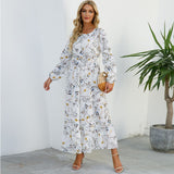 Women’s Bohemian Floral Maxi Dress with Full Sleeves