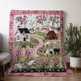 Cozy Vintage Flannel Blanket - Pink Floral Cow