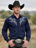 Men's Tribal Pattern Long Sleeve Black Cowboy Shirt