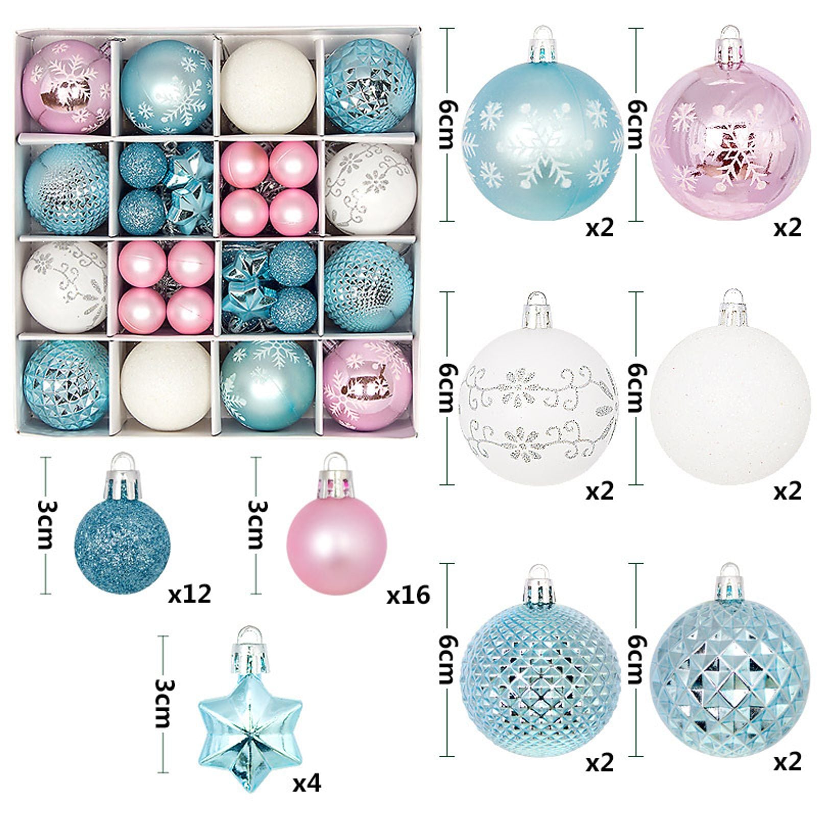 44Pcs Christmas Ball Ornaments for Home Decor