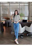 Women's Summer Stripe Knitted Round Collar T-Shirt