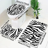 Zebra Print Bath Mat - Plush Non-Slip Toilet & U-Shaped Mat