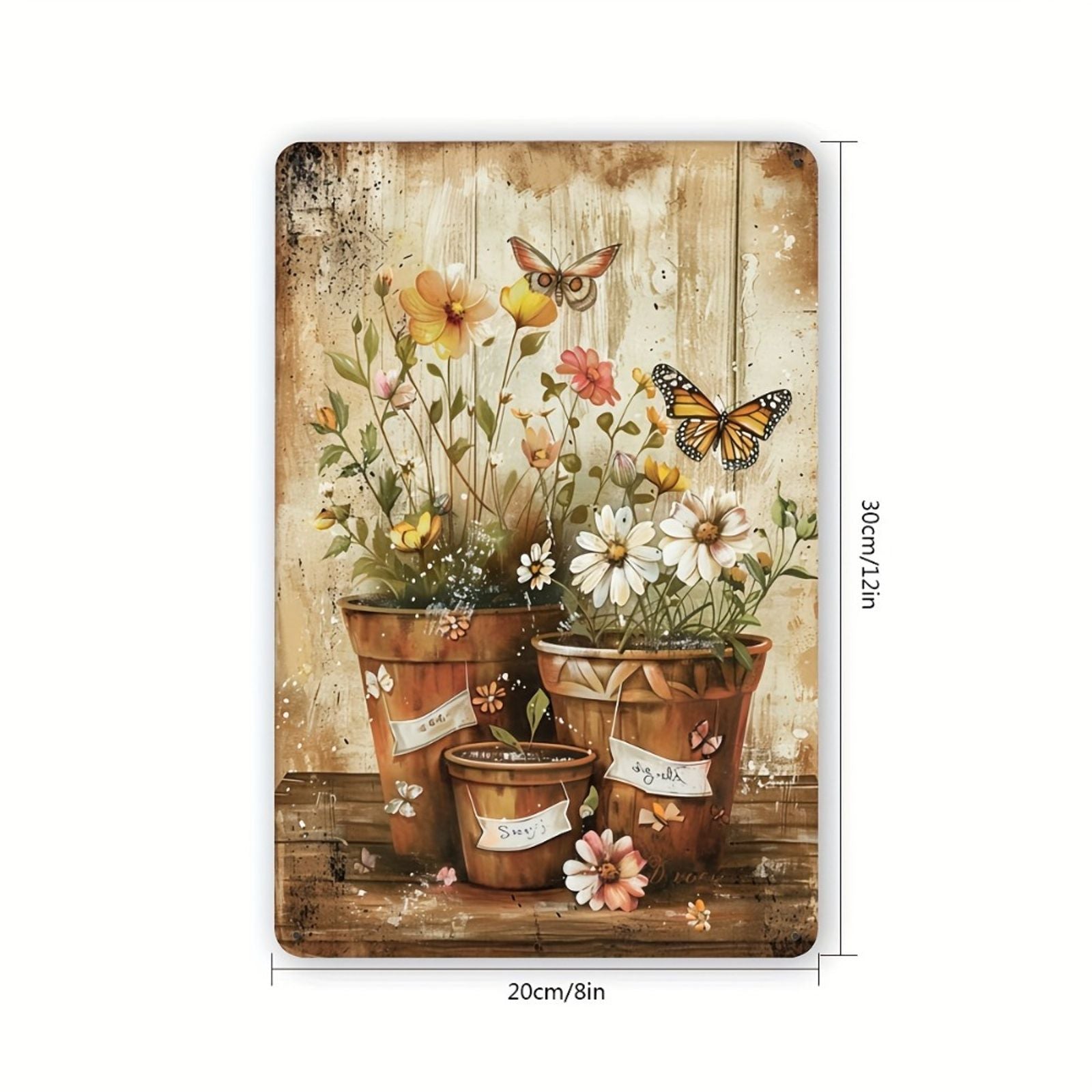 Vintage Floral Pots Butterfly Tin Sign Wall Art